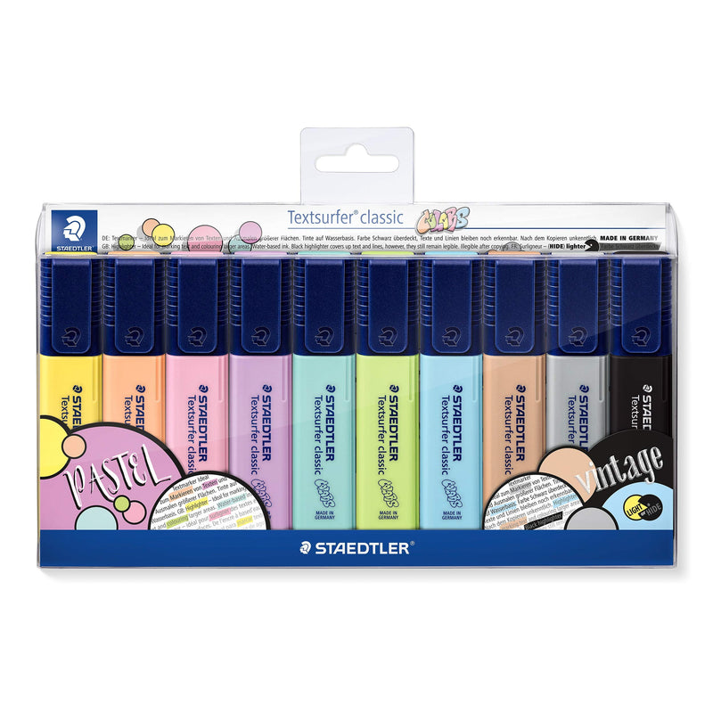 STAEDTLER 364 CWP10 Textsurfer Classic Highlighter - Assorted Vintage & Pastel Colours (Pack of 10