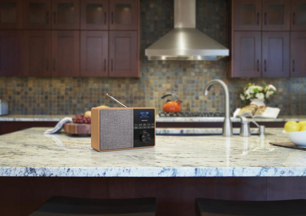 Philips Audio R5505/10 Bluetooth Radio (Wooden Housing, DAB+/FM Radio, 3-Inch Broadband Speaker Driver, Kitchen Timer, Kitchen Radio) & Philips R5005/10 Clock Radio, DAB+ Radio, Brown/Grey + Clock Rad