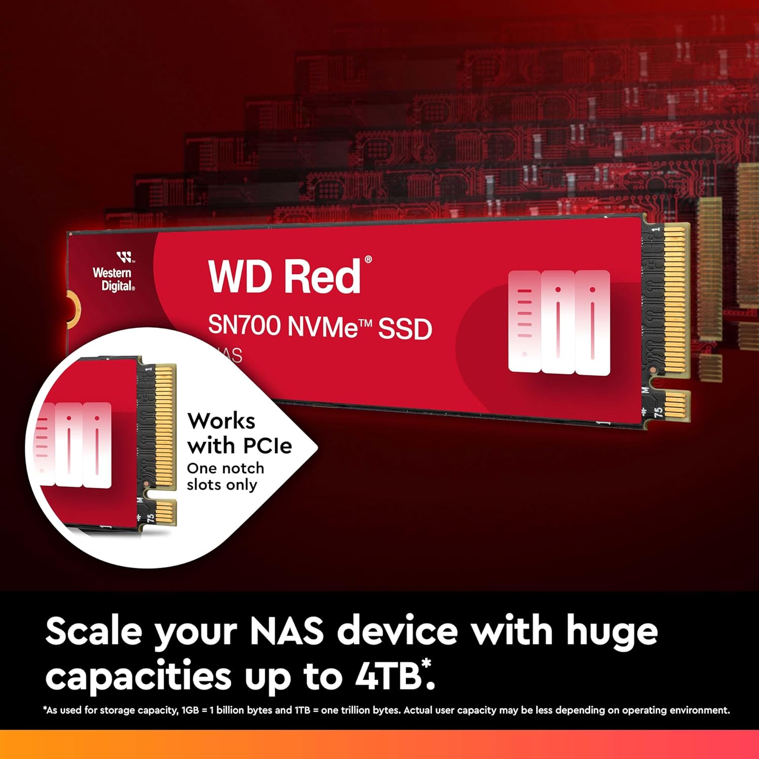 WD Red SN700 250GB NVMe SSD for NAS devices, with robust system responsiveness and exceptional I/O performance 250GB PCIe/NVMe M.2 red