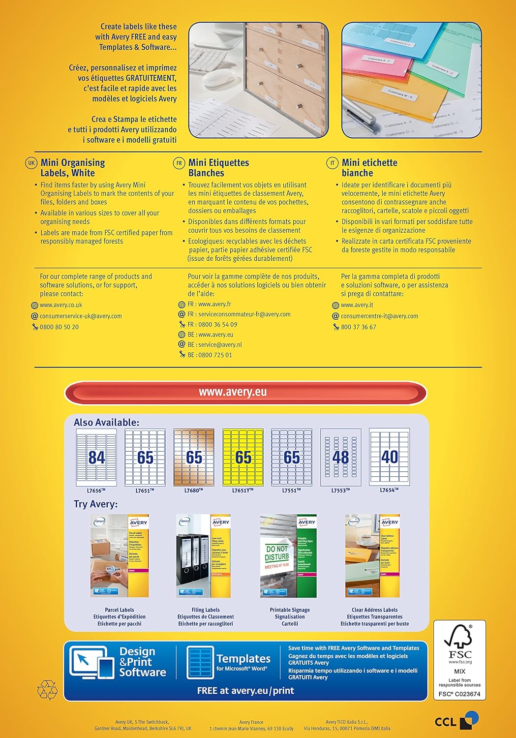 Avery Self Adhesive Mini Labels, Laser Printers, 84 Labels Per A4 Sheet, 8400 labels, QuickPEEL (L7656), White, 46 x 11.1 mm