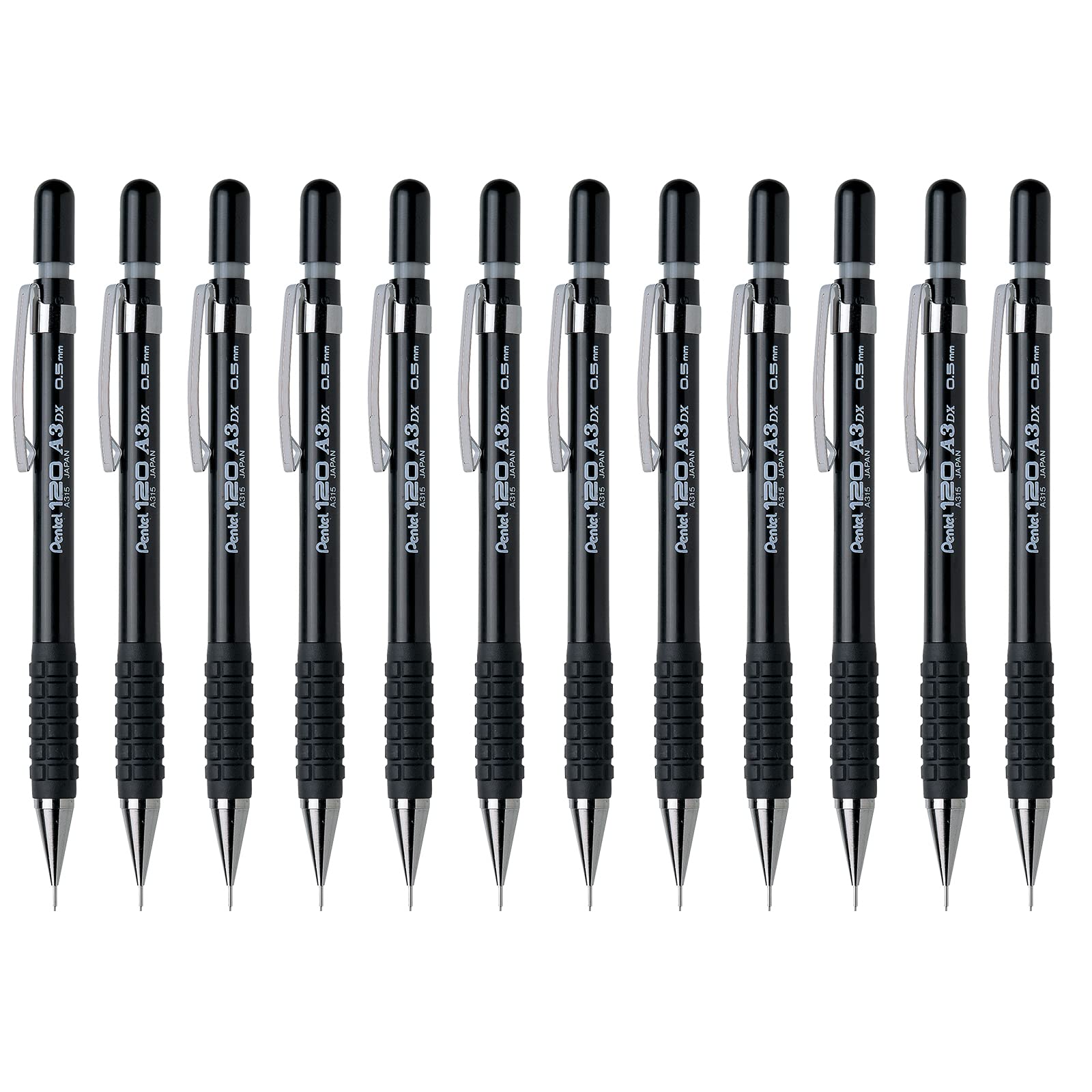 Pentel Sensi-Grip Automatic Pencil, 0.5mm, Black Barrel, Box of 12 (A315A
