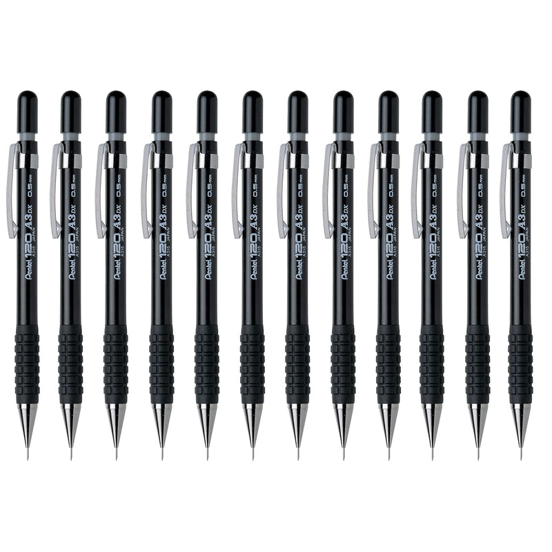 Pentel Sensi-Grip Automatic Pencil, 0.5mm, Black Barrel, Box of 12 (A315A