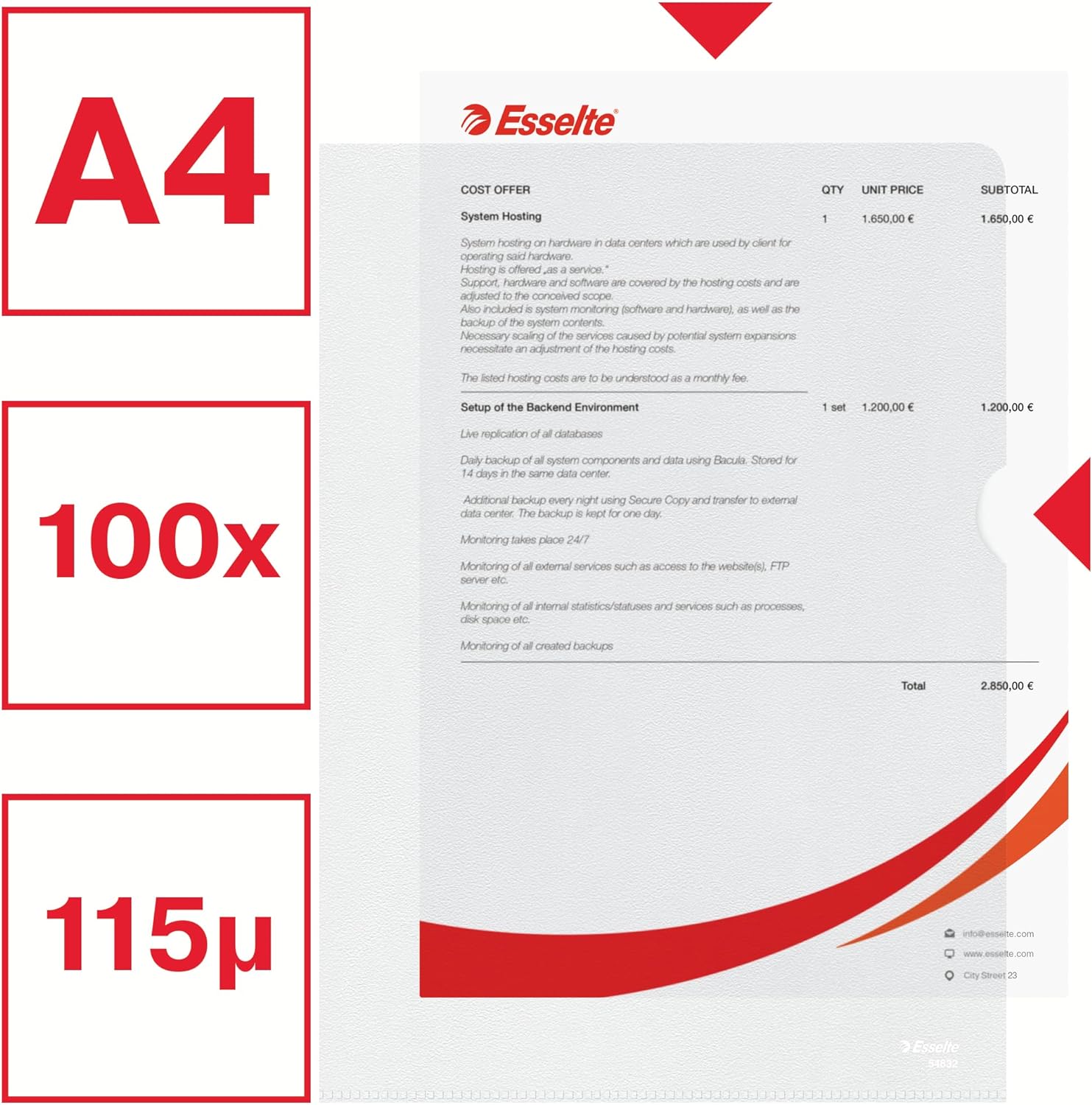 Esselte TS-110386 A4 Embossed Folder, Clear, Pack of 100