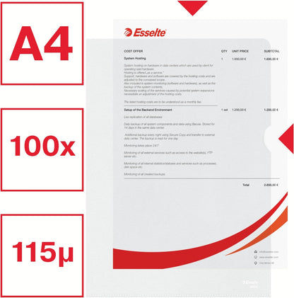 Esselte TS-110386 A4 Embossed Folder, Clear, Pack of 100