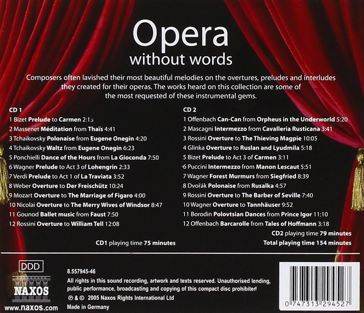 Opera Without Words: The Most Famous Overtures, Preludes and Interludes From...