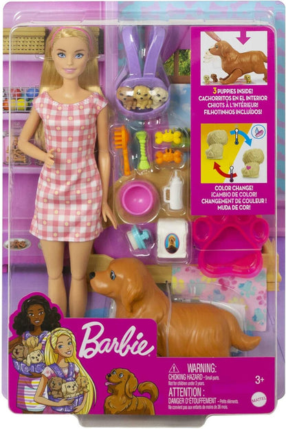 Barbie Doll and Newborn Pups Playset with Dog, 3 Puppies & Accessories, 3 to 7 Year Olds , Black & Kitty Condo Doll and Pets Playset , 1 Cat, 4 Kittens, Cat Tree & Accessories + Kitty Condo Doll and P