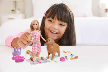 Barbie Doll and Newborn Pups Playset with Dog, 3 Puppies & Accessories, 3 to 7 Year Olds , Black & Kitty Condo Doll and Pets Playset , 1 Cat, 4 Kittens, Cat Tree & Accessories + Kitty Condo Doll and P