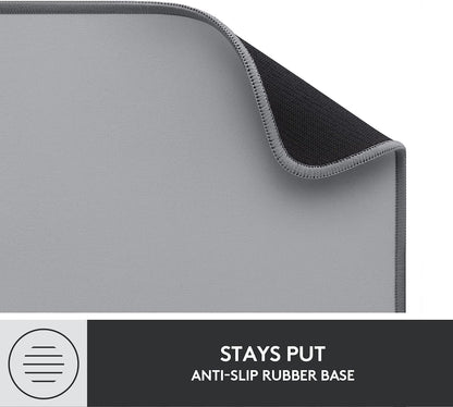Logitech Desk Mat - Studio Series, Multifunctional Large Desk Pad, Extended Mouse Mat, Office Desk Protector with Anti-slip Base, Spill-resistant Durable Design - Grey Grey Large