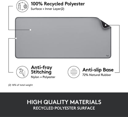 Logitech Desk Mat - Studio Series, Multifunctional Large Desk Pad, Extended Mouse Mat, Office Desk Protector with Anti-slip Base, Spill-resistant Durable Design - Grey Grey Large