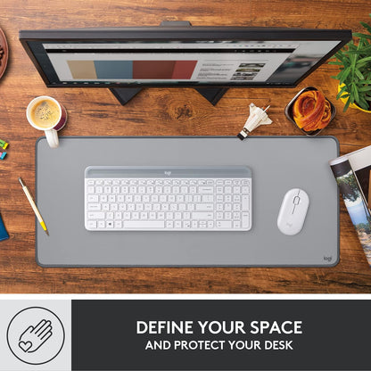 Logitech Desk Mat - Studio Series, Multifunctional Large Desk Pad, Extended Mouse Mat, Office Desk Protector with Anti-slip Base, Spill-resistant Durable Design - Grey Grey Large