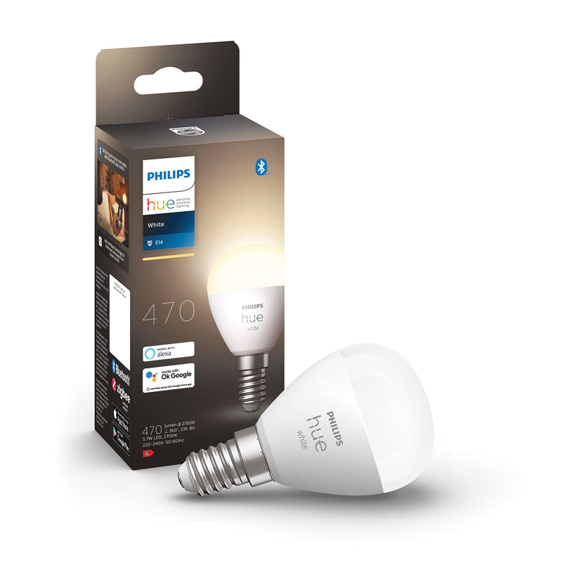 Philips Hue White Smart Light Bulb Lustre  With Bluetooth. Works with Alexa, Google Assistant, Apple Homekit 1 Count (Pack of 1) New Generation (Lustre (Golf ball