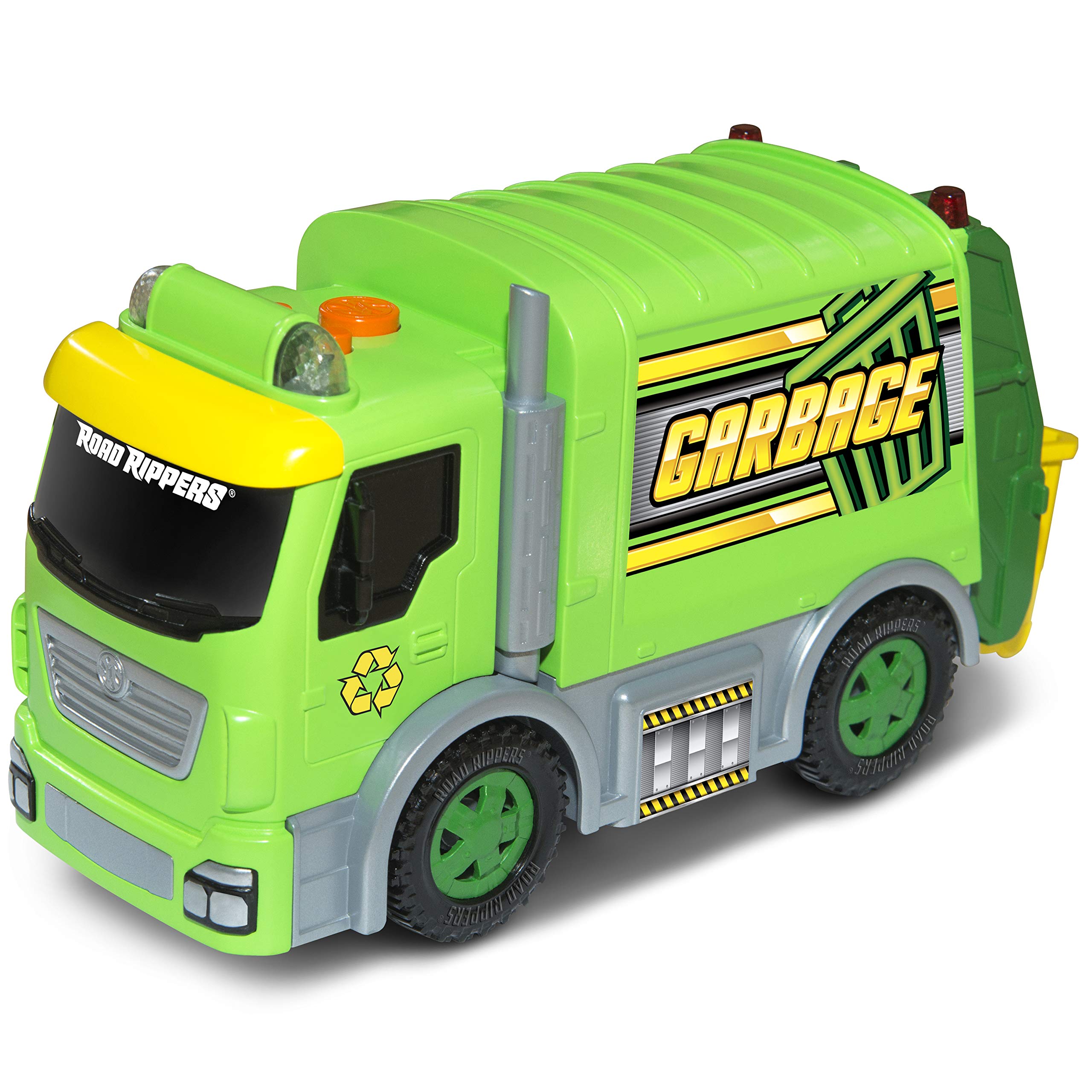 Nikko 20022 Road Rippers City Service Fleet Müllwagen, Müllauto mit Tonne, Hebefunktion, Licht & Sound Effekte, realistische Fahrgeräusche, inklusive Batterien, für Kinder ab 3 Jahre, ca. 20 cm, Grün