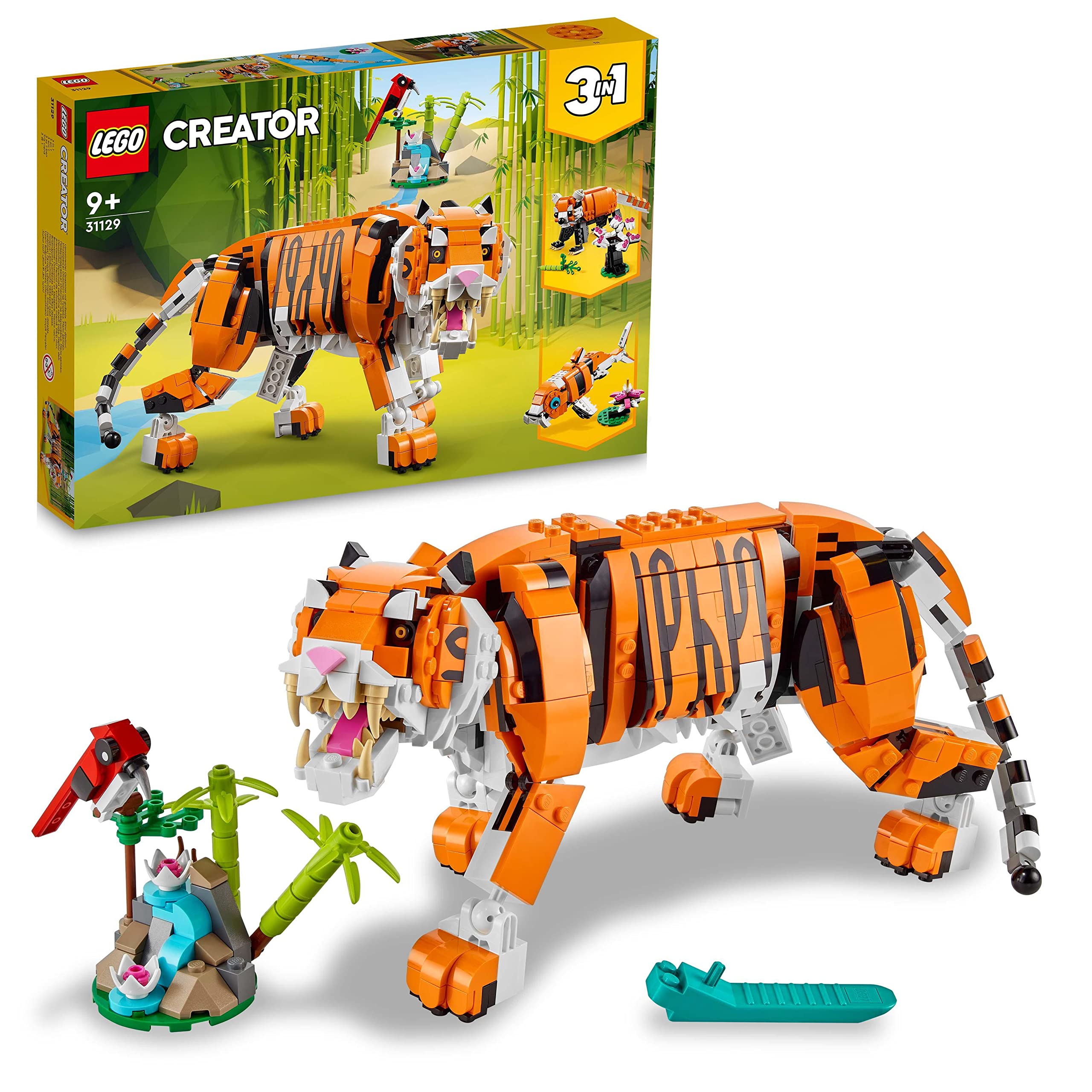 LEGO Creator 3 in 1 Mighty Dinosaurs & Majestic Tiger, Panda or Koi Fish Set | Toy Figures & Models With Posable Joints for 7-12 Year Old Kids, Boys & Girls