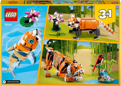 LEGO Creator 3 in 1 Mighty Dinosaurs & Majestic Tiger, Panda or Koi Fish Set | Toy Figures & Models With Posable Joints for 7-12 Year Old Kids, Boys & Girls