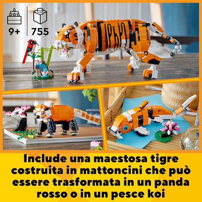 LEGO Creator 3 in 1 Mighty Dinosaurs & Majestic Tiger, Panda or Koi Fish Set | Toy Figures & Models With Posable Joints for 7-12 Year Old Kids, Boys & Girls