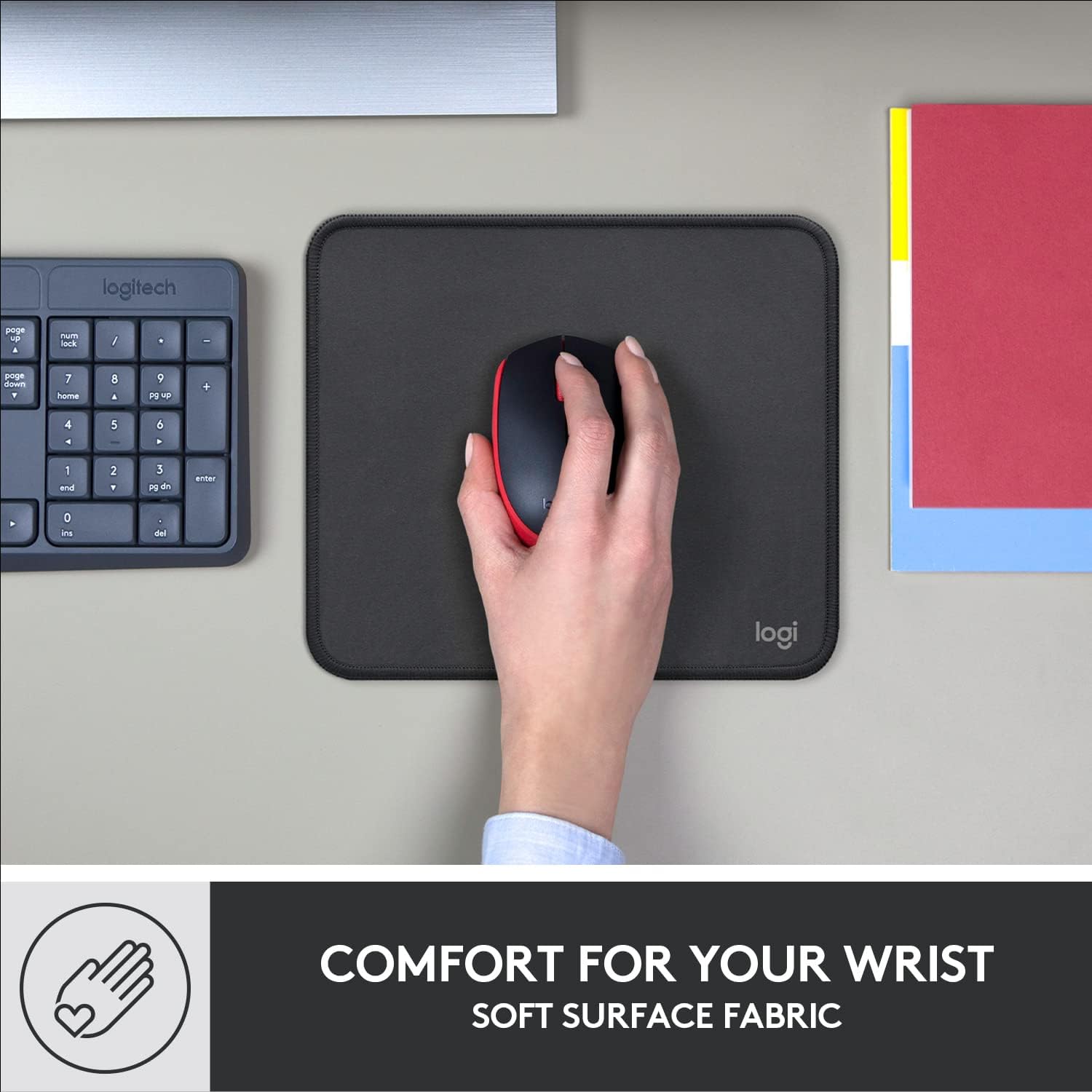 Logitech Mouse Pad - Studio Series, Computer Mouse Mat with Anti-slip Rubber Base, Easy Gliding, Spill-Resistant Surface, Durable Materials, Portable, in a Fresh Modern Design