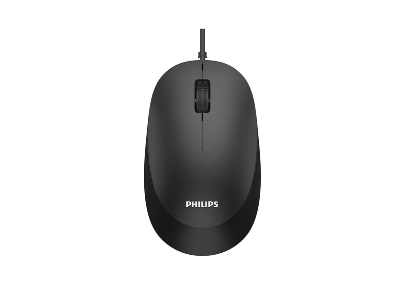 PHILIPS SPK7207B Mouse, Wired, USB 2.0, Ambidextrous Shape, for Right and Left Handed Users, 1200 DPI Optical Sensor, Black