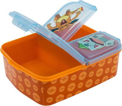 Stor Pokemon Kids Childrens Multi Compartment Rectangular School Travel Lunch Food Box Sandwich Bento Container, BPA Free (Multicolour
