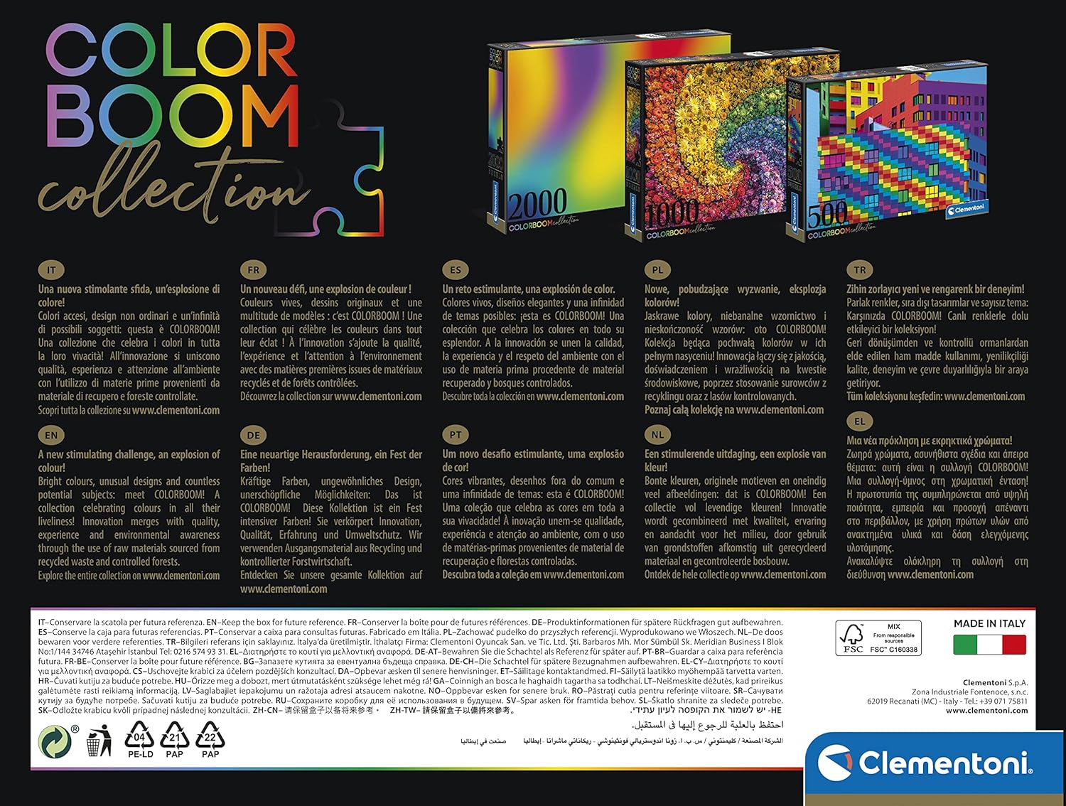 Clementoni 39650 Canicas 1000pcs Colorboom Collection-Marbles 1000 Pieces, Made in Italy, Jigsaw Puzzle for Adults, Multicolor, Medium