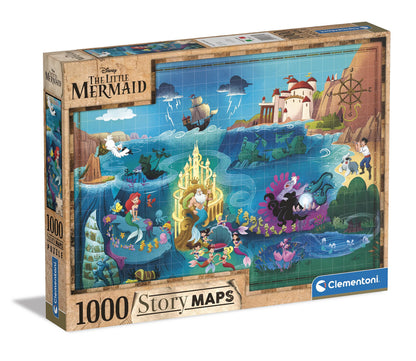 Clementoni 39664 Disney Maps Little Mermaid Pieces, Made in Italy, Jigsaw Puzzle for Adults, Multicolor, Medium, 1000 pezzi