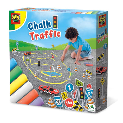 SES Creative- Tizas de Colores-Circuito de Tráfico Suelo, Multicolor (2203