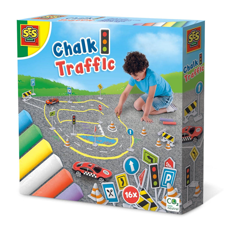 SES Creative- Tizas de Colores-Circuito de Tráfico Suelo, Multicolor (2203