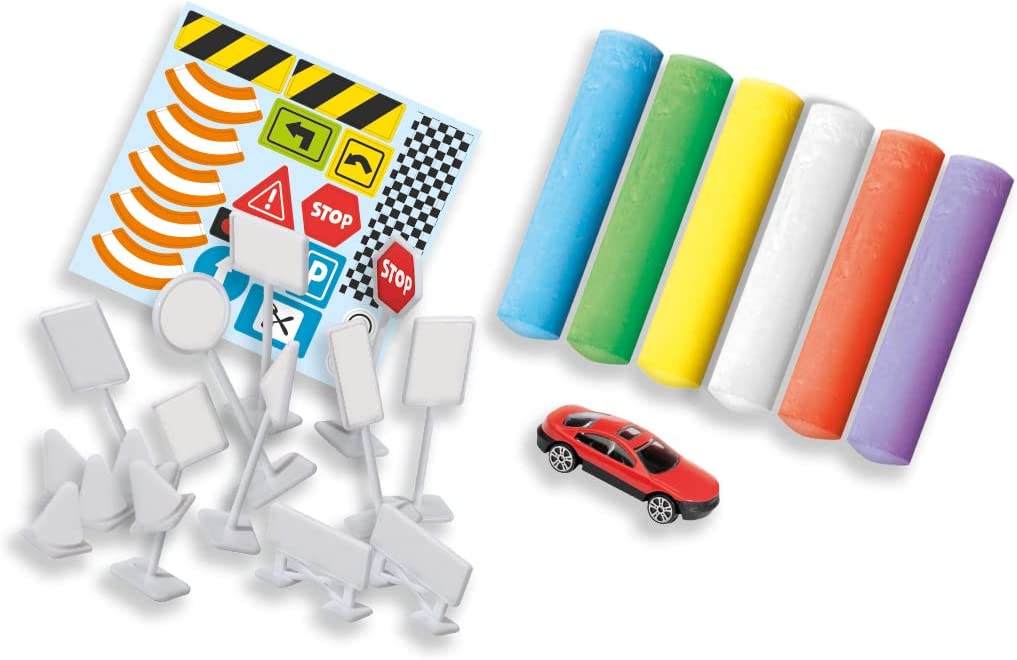 SES Creative- Tizas de Colores-Circuito de Tráfico Suelo, Multicolor (2203