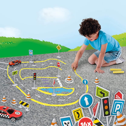 SES Creative- Tizas de Colores-Circuito de Tráfico Suelo, Multicolor (2203
