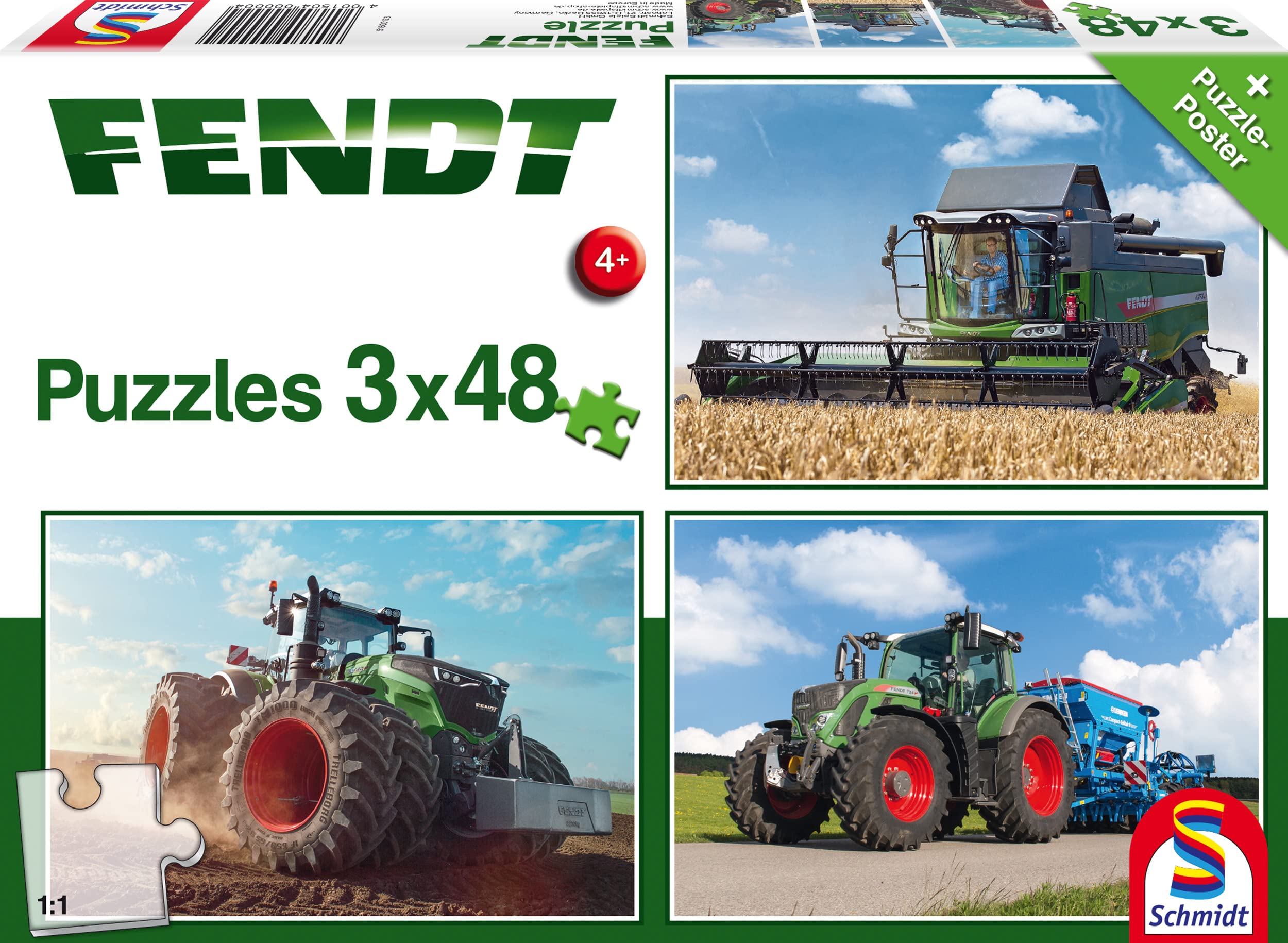 Schmidt | Fendt: 1050 Vario/724 Vario/6275L - 3x Puzzles with 48 Pieces | Children's Puzzle | Ages 4+