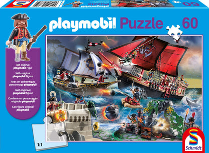 Schmidt | Playmobil: Pirates Paradise Puzzle & Play (60 pieces) inc. one figure | Jigsaw Puzzle | Ages 5+
