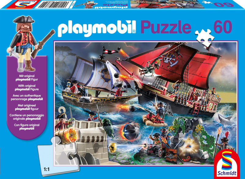 Schmidt | Playmobil: Pirates Paradise Puzzle & Play (60 pieces) inc. one figure | Jigsaw Puzzle | Ages 5+