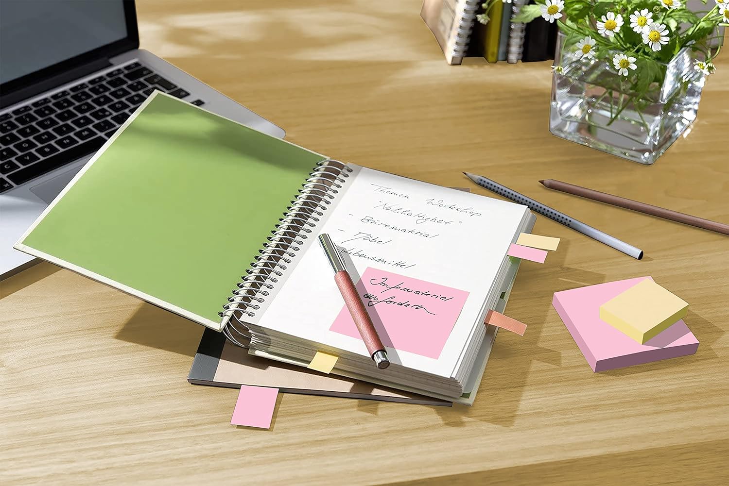 Post-it Recycling Notes Assorted Colours, Pack of 16 Pads, 100 Sheets per Pad, 76 mm mm x 76 mm, Green, Pink, Yellow, Blue - Self-stick notes made from 100% recycled paper