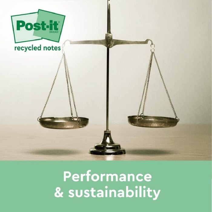 Post-it Recycling Notes Assorted Colours, Pack of 16 Pads, 100 Sheets per Pad, 76 mm mm x 76 mm, Green, Pink, Yellow, Blue - Self-stick notes made from 100% recycled paper