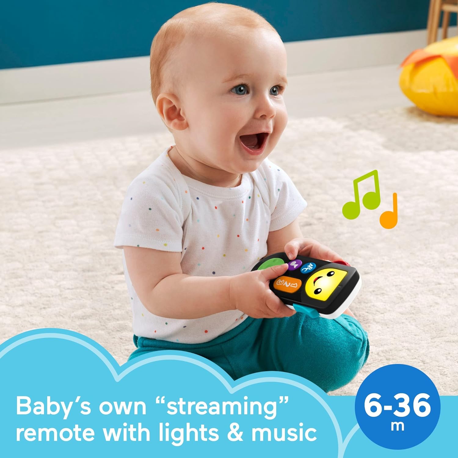 Fisher-Price Laugh & Learn Stream & Learn Remote - UK English Edition, Electronic Pretend Toy with Educational Content for Infants and Toddlers, HHH28