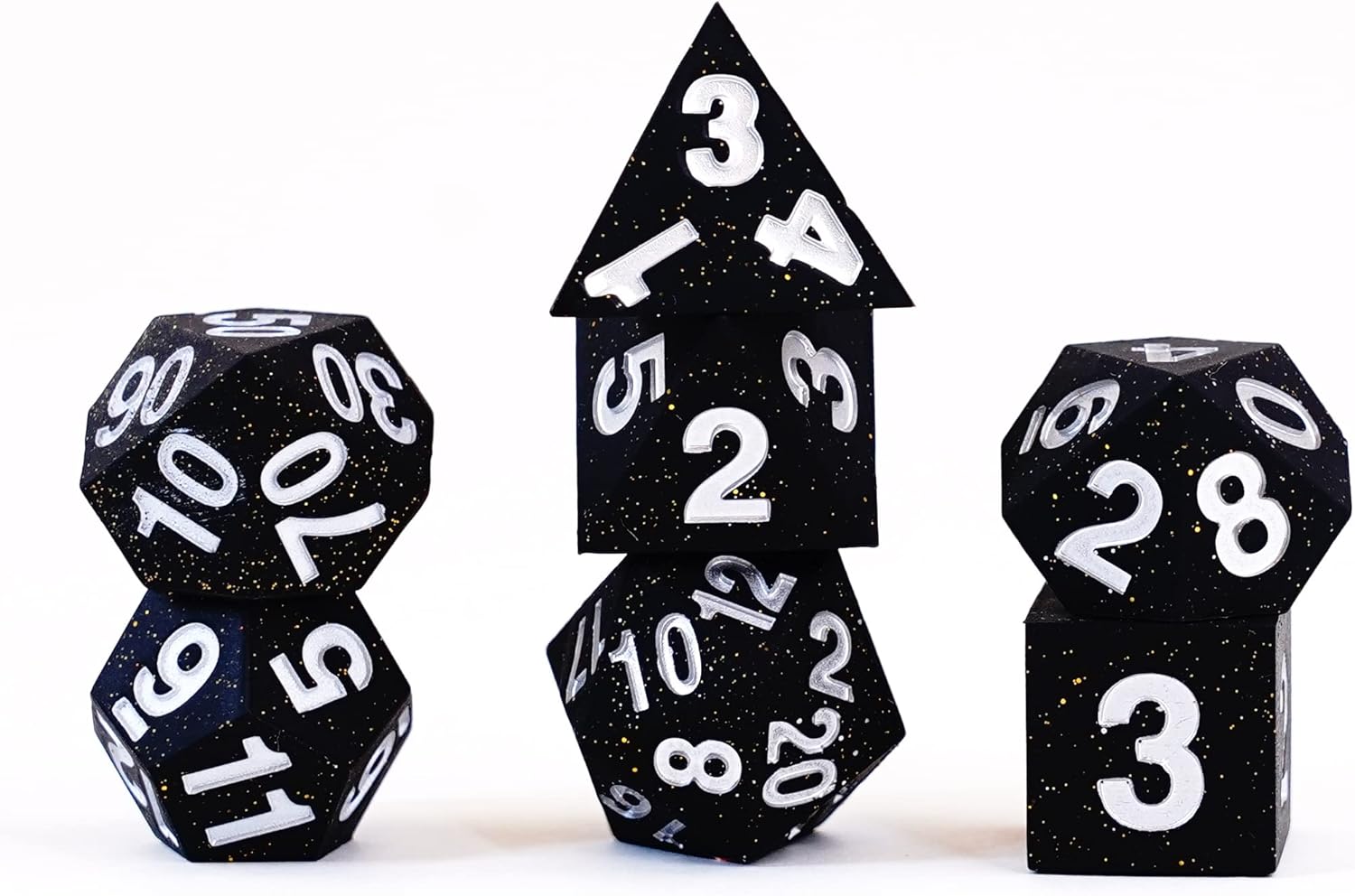 FanRoll 16mm Sharp Edge Silicone Rubber Poly DND Dice Set: Gold Scatter, Role Playing Game Dice for Dungeons and Dragons