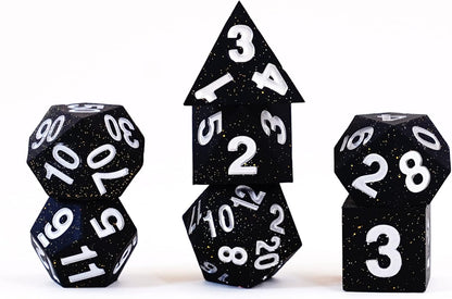 FanRoll 16mm Sharp Edge Silicone Rubber Poly DND Dice Set: Gold Scatter, Role Playing Game Dice for Dungeons and Dragons