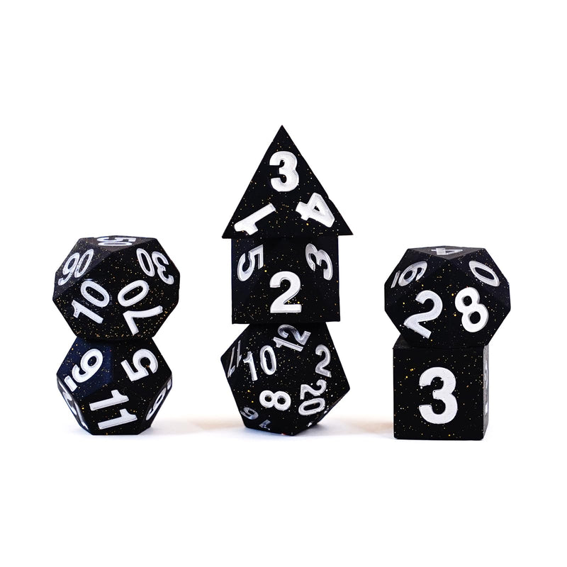 FanRoll 16mm Sharp Edge Silicone Rubber Poly DND Dice Set: Gold Scatter, Role Playing Game Dice for Dungeons and Dragons