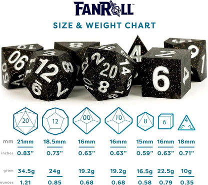 FanRoll 16mm Sharp Edge Silicone Rubber Poly DND Dice Set: Gold Scatter, Role Playing Game Dice for Dungeons and Dragons