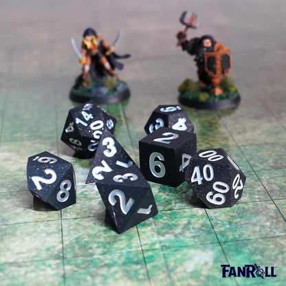 FanRoll 16mm Sharp Edge Silicone Rubber Poly DND Dice Set: Gold Scatter, Role Playing Game Dice for Dungeons and Dragons