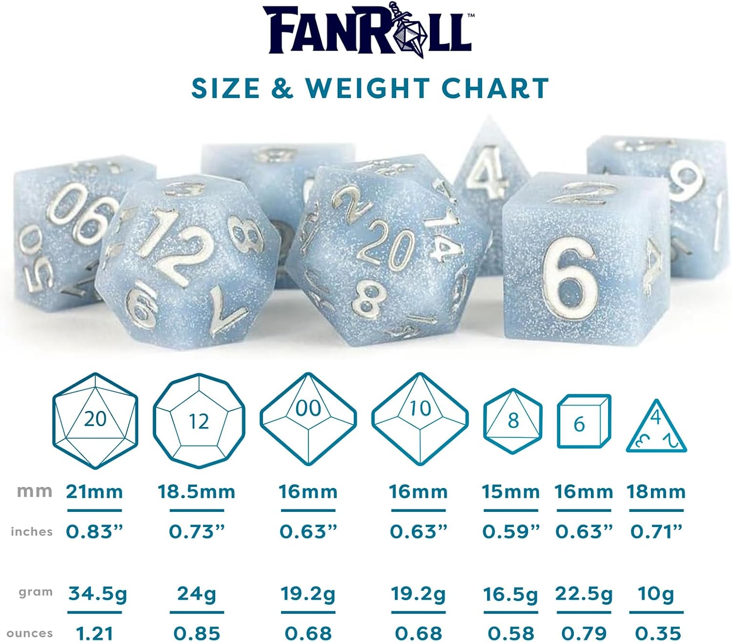 Silicone Rubber Poly Dice Set: Glacial Debris