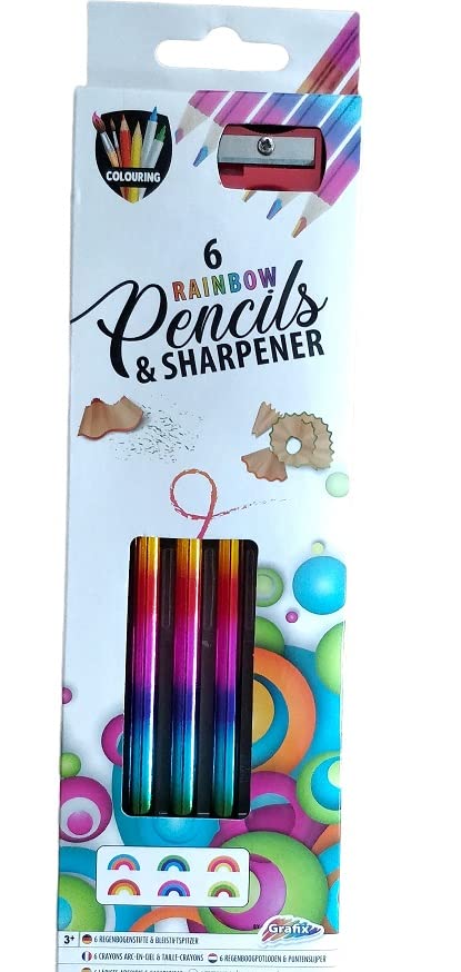 6 Colouring Pencils, 6 x Assorted Rainbow Colours, Rainbow Pencils ...