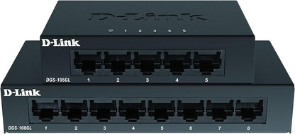D-Link DGS-105GL 5-Port Gigabit Unmanaged Desktop Switch, Fanless, Low Profile, Metal Housing, Plug-and-Play, 802.3az EEE black DGS-105GL