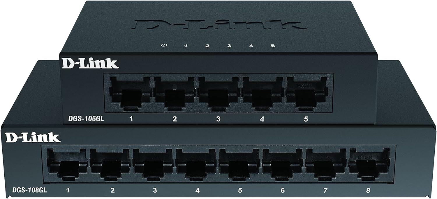 D-Link DGS-105GL 5-Port Gigabit Unmanaged Desktop Switch, Fanless, Low Profile, Metal Housing, Plug-and-Play, 802.3az EEE black DGS-105GL