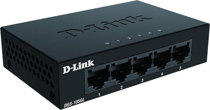 D-Link DGS-105GL 5-Port Gigabit Unmanaged Desktop Switch, Fanless, Low Profile, Metal Housing, Plug-and-Play, 802.3az EEE black DGS-105GL