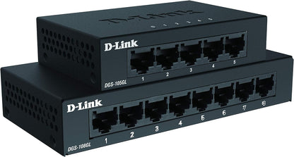 D-Link DGS-105GL 5-Port Gigabit Unmanaged Desktop Switch, Fanless, Low Profile, Metal Housing, Plug-and-Play, 802.3az EEE black DGS-105GL