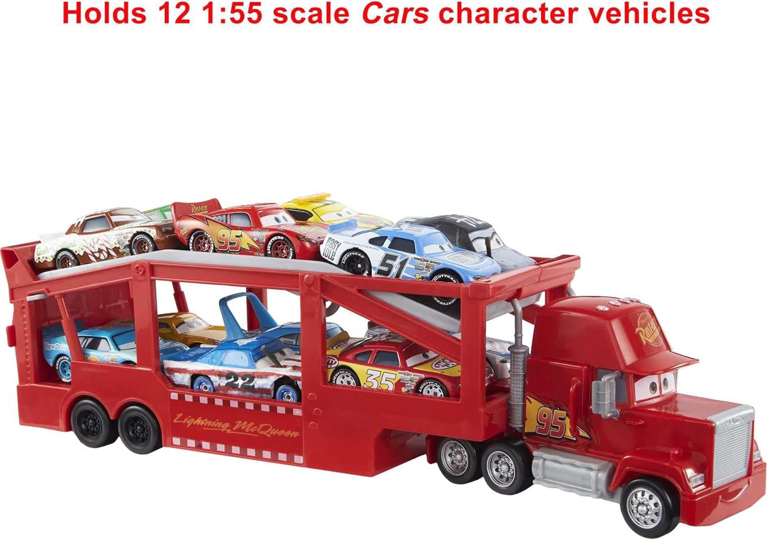 Mattel Disney and Pixar Cars Mack Hauler, 13-inch Toy Transporter Truck with Ramp & Carry Storage for 12 Vehicles, Gift for Kids Ages 4 Years Old & Up, HDN03