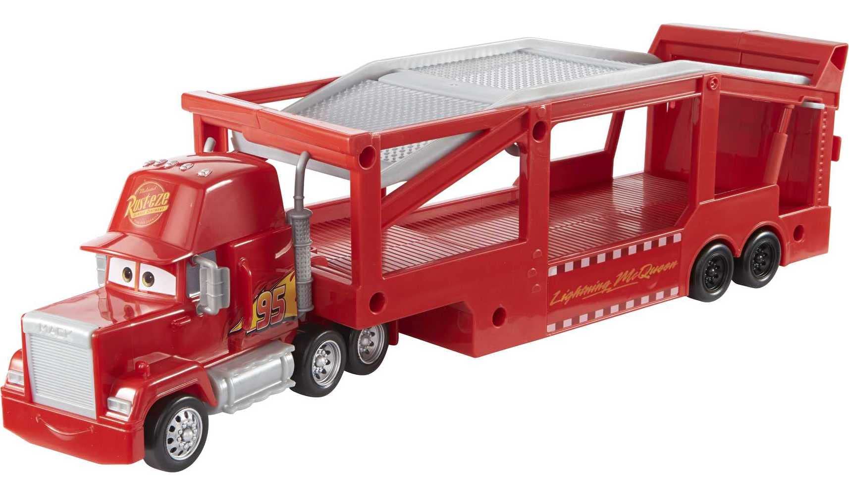 Mattel Disney and Pixar Cars Mack Hauler, 13-inch Toy Transporter Truck with Ramp & Carry Storage for 12 Vehicles, Gift for Kids Ages 4 Years Old & Up, HDN03