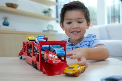 Mattel Disney and Pixar Cars Mack Hauler, 13-inch Toy Transporter Truck with Ramp & Carry Storage for 12 Vehicles, Gift for Kids Ages 4 Years Old & Up, HDN03