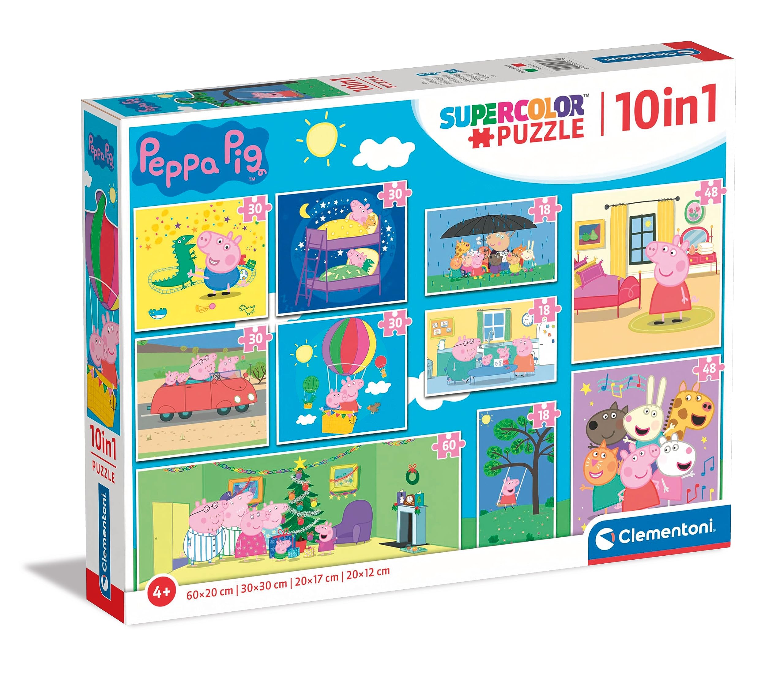 Clementoni 20271 18+30+48+60pcs Supercolor 10 in 1 Peppa Pig (3x18, 4x30, 2x48 and 1x60 Pieces) -Jigsaw Puzzle for Kids Age 4, Multi-Coloured, Medium