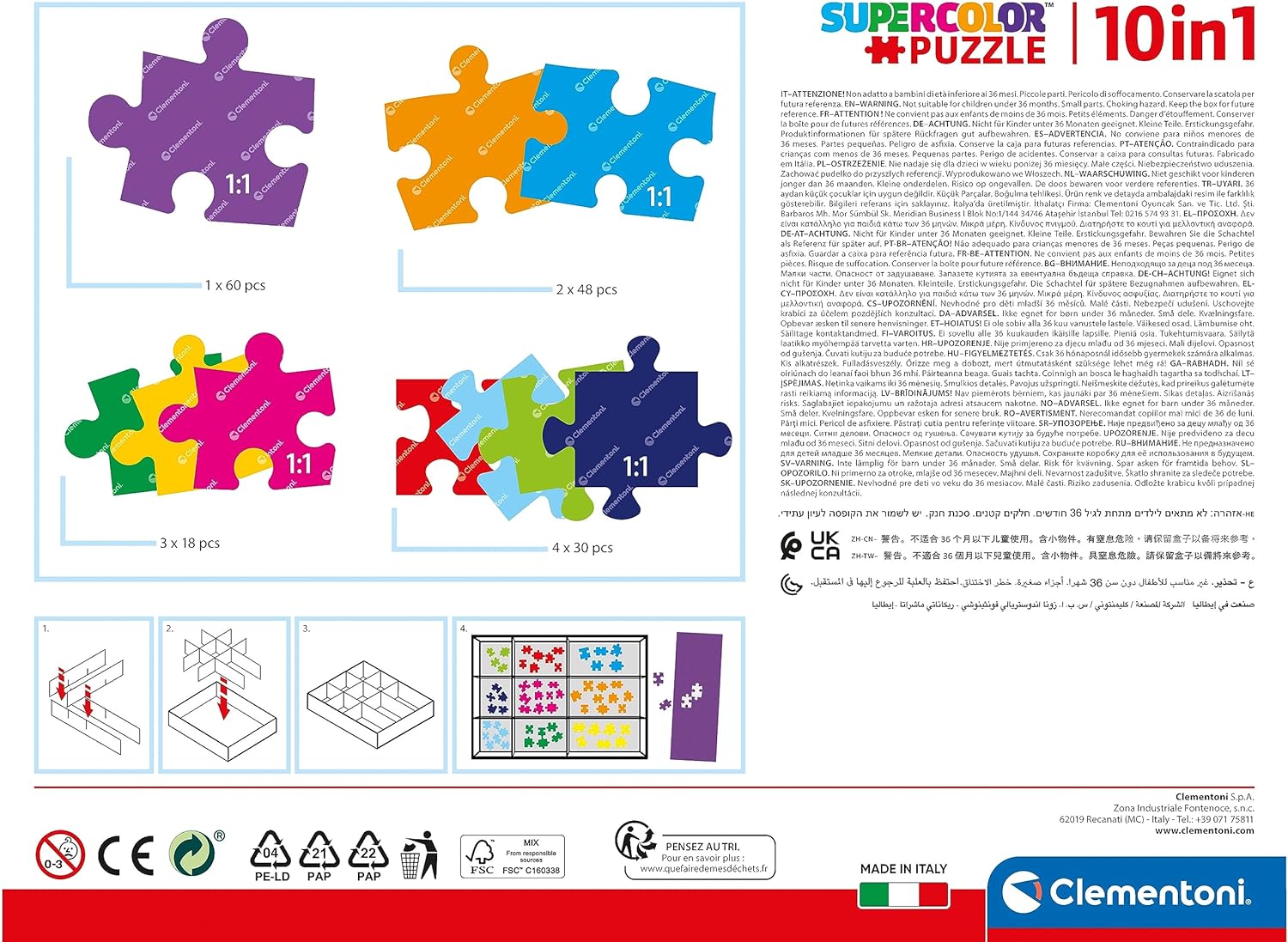 Clementoni 20271 18+30+48+60pcs Supercolor 10 in 1 Peppa Pig (3x18, 4x30, 2x48 and 1x60 Pieces) -Jigsaw Puzzle for Kids Age 4, Multi-Coloured, Medium